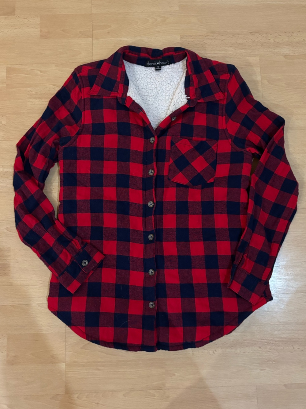 derek heart Red & Blue Plaid Sherpa-Lined Shirt Jacket